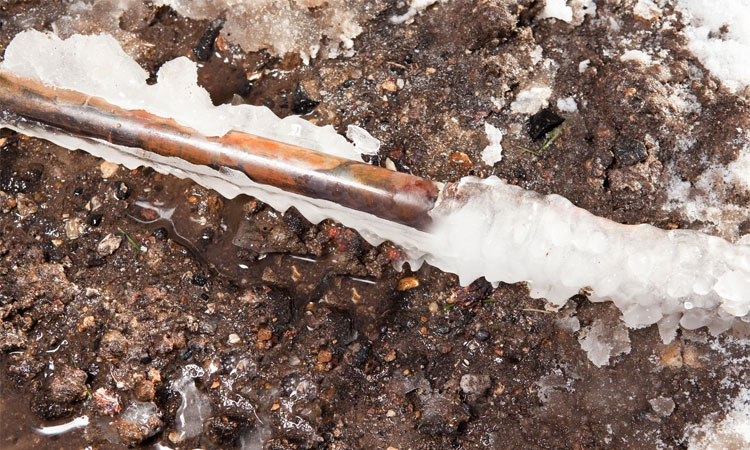 frozen copper pipe underground